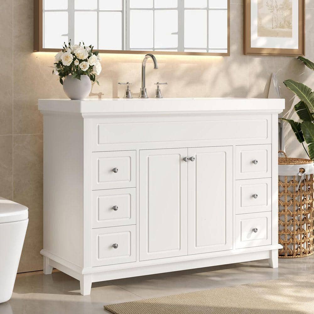 FAMYYT 48 in. W Single Sink Freestanding White Solid Wood Frame