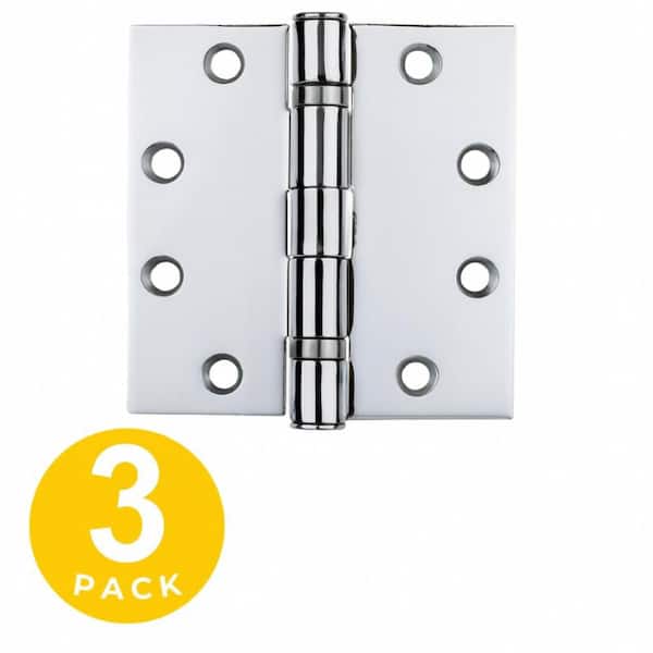 4.5 in. x 4.5 in. Polished Chrome Commercial Full Mortise Square Corner Door Hinge with Fixed Pin - Pack of 3