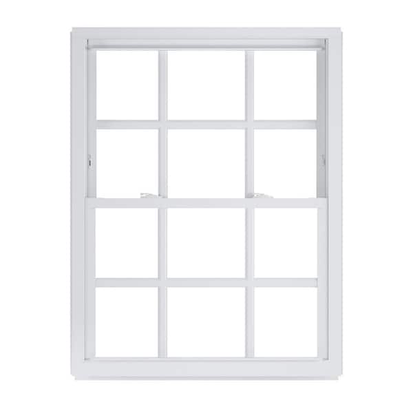 American Craftsman 35.75 in. x 45.25 in. 50 Series White Double Hung Low-E Argon Glass Vinyl Replacement Window with Grids, Screen Incl
