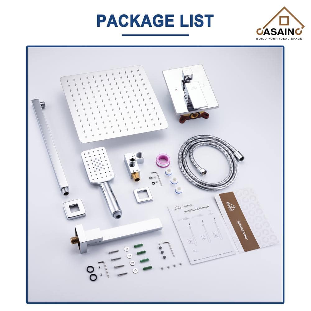 Chrome Large Square Multi-Head Wall Mounted Shower System