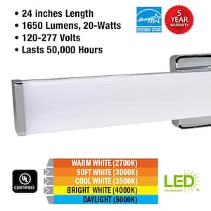 Grantham 24 in. Chrome LED Vanity Light Bar Bathroom Lighting Adjustable Color Warm White to Daylight 120-277 Volt