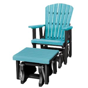 Adirondack Series 27 in. 1-Person Black Frame High Density Plastic Outdoor Glider with Gliding Ottoman