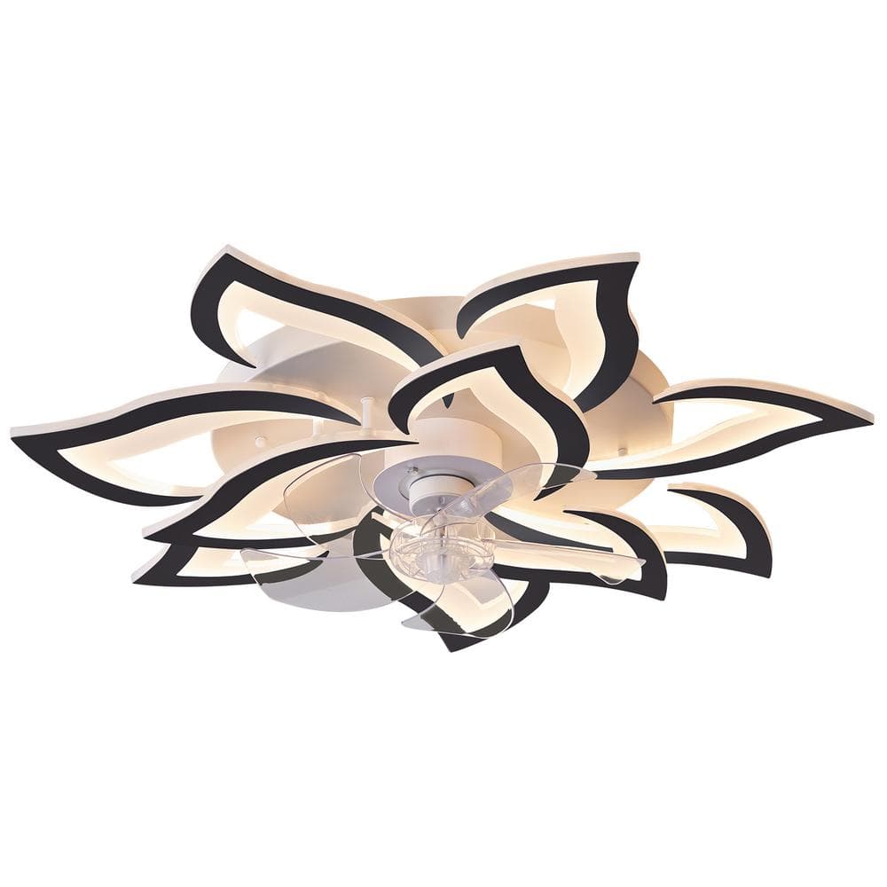 Modern 1-Light Dimmable Integrated LED Black Flower Ceiling Fan Chandelier 
