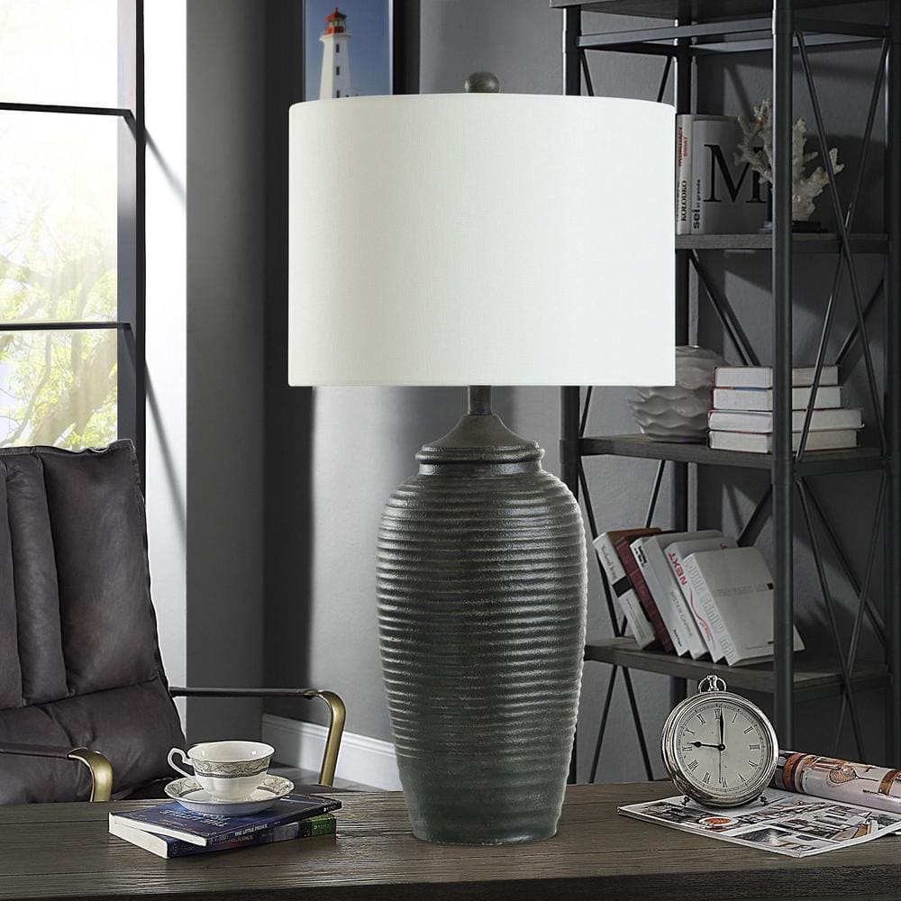 Charlotte Matte Black Polyresin Table Lamp with White Linen Shade
