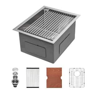 Brushed Nickel Stainless Steel 15 in. x 19 in. Single Bowl Undermount Kitchen Sink with Bottom Grid
