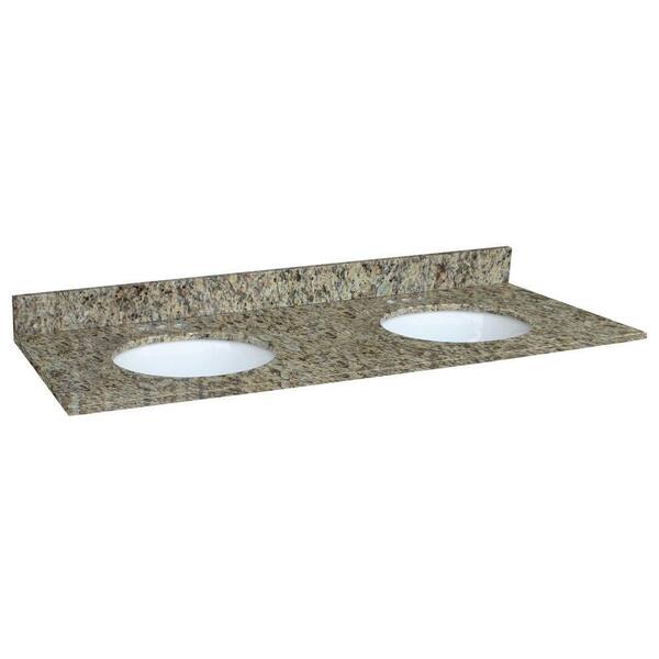 Design House 61 in. W Granite Vanity Top in Venetian Gold with Double White Bowls and 4 in. Faucet Spread