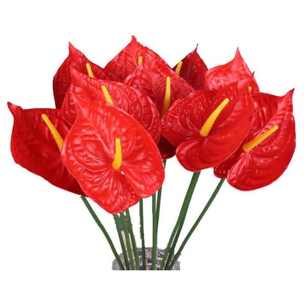 27 in. Artificial Red Indoor/Outdoor Anthurium Lily Plant with Green Leaves  8 Pack Faux Floral Arrangement 59B1124C1588 - The Home Depot