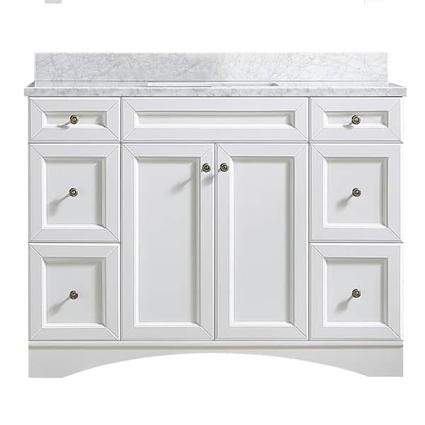 VANITYFUS Solid Wood 48 in. W x 22 in. D x 39.3 in. H Single Sink Bath Vanity in White with Carrara White Natural Marble Top
