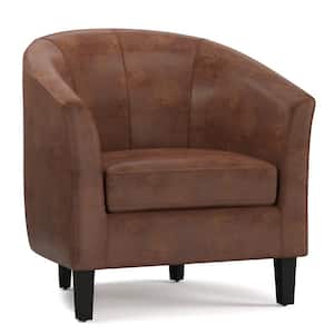 Austin 30 in. Wide Contemporary Tub Chair in Distressed Saddle Brown Faux Leather