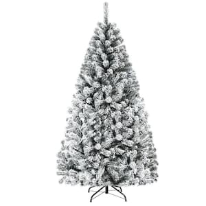 6 ft. Unlit Premium Snow Flocked Hinged Artificial Christmas Tree with Metal Stand