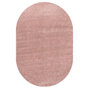 Haze Solid Low-Pile Pink 5 ft. x 8 ft. Oval Area Rug