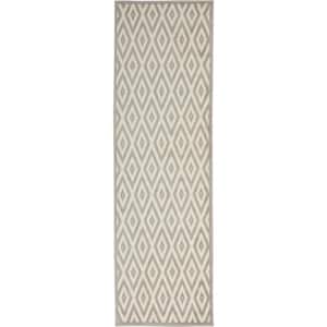 Grafix White/Grey 2 ft. x 8 ft. Persian Geometric Contemporary Kitchen Runner Area Rug