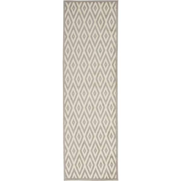 Nourison Grafix White/Grey 2 ft. x 8 ft. Persian Geometric Contemporary Kitchen Runner Area Rug