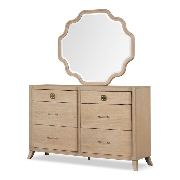 Ellington Modern Natural Oak/Mirror 6-Drawer 64 in. Wide Dresser with Mirror