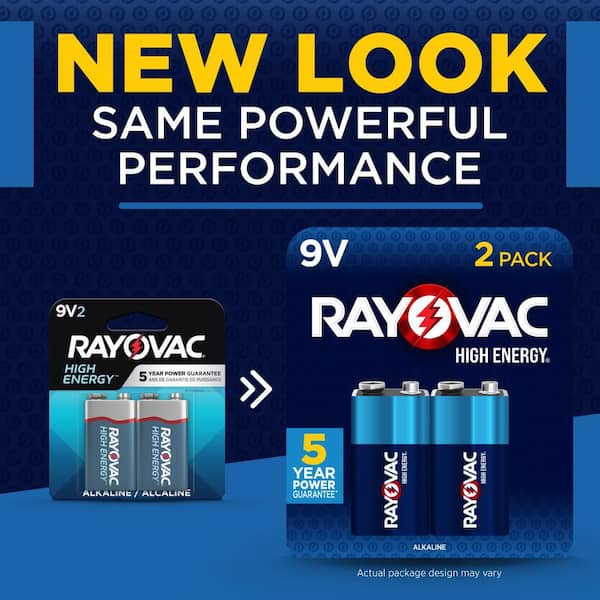 High Energy 9V Batteries (2-Pack), Alkaline 9 Volt Batteries