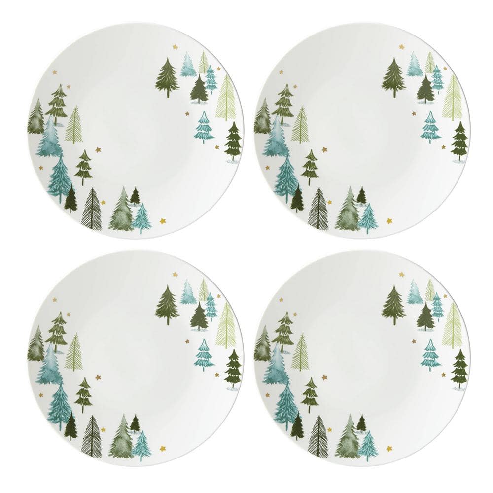 Balsam Lane Porcelain Dinner Plates with Gold Accents, Set of 4