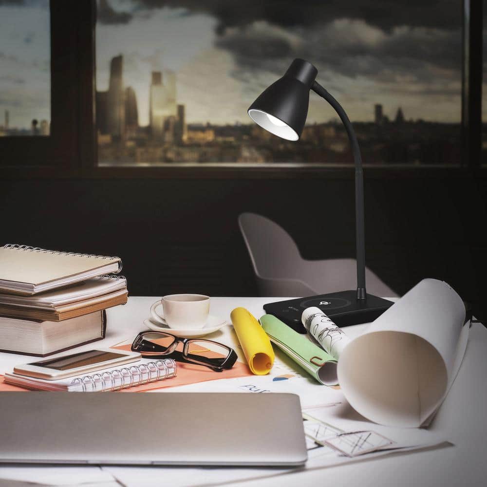 Black Adjustable LED Desk Lamp with Wireless Charging Base