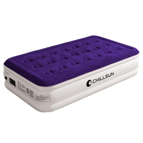Angel Sar 16 in. Purple Foldable Portable Twin Air Mattress with Built in Pump and Carrying Bag for Camping, Guest and Home