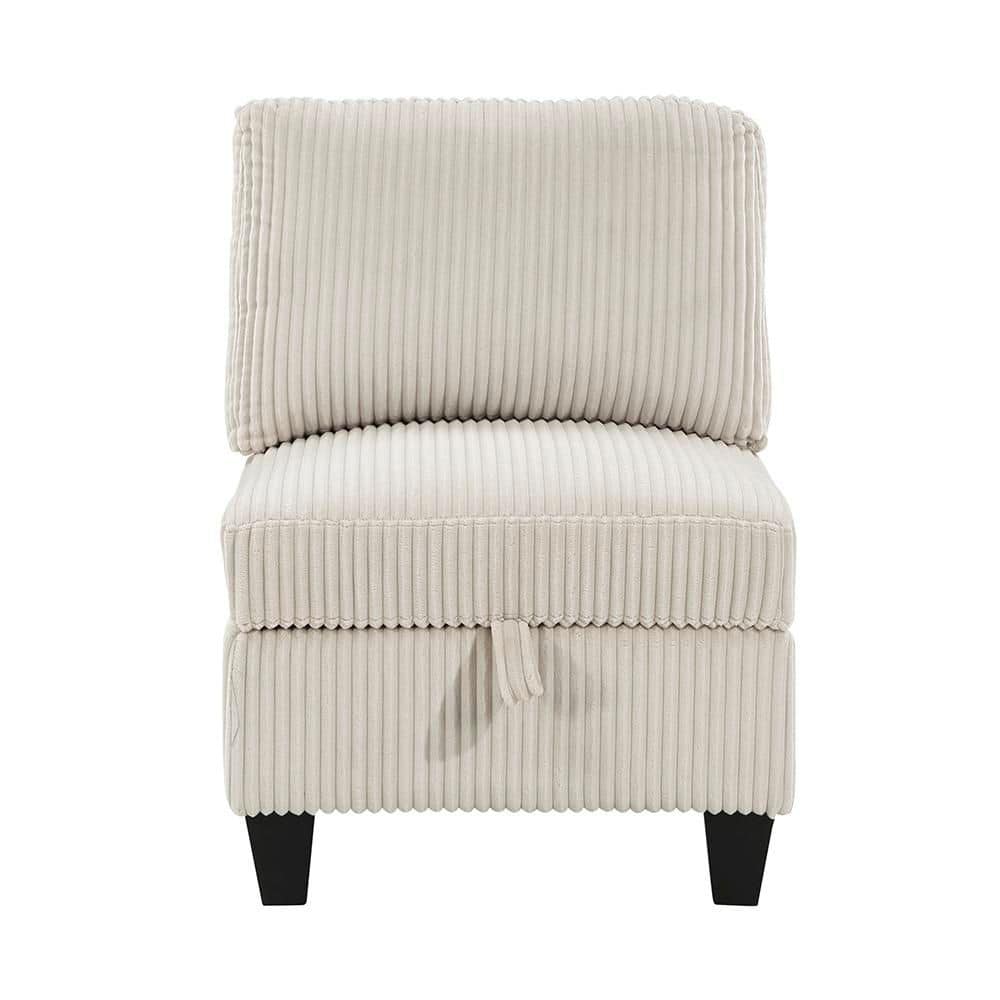 Kieran Beige Corduroy Fabric Upholstery Armless Chair with Storage