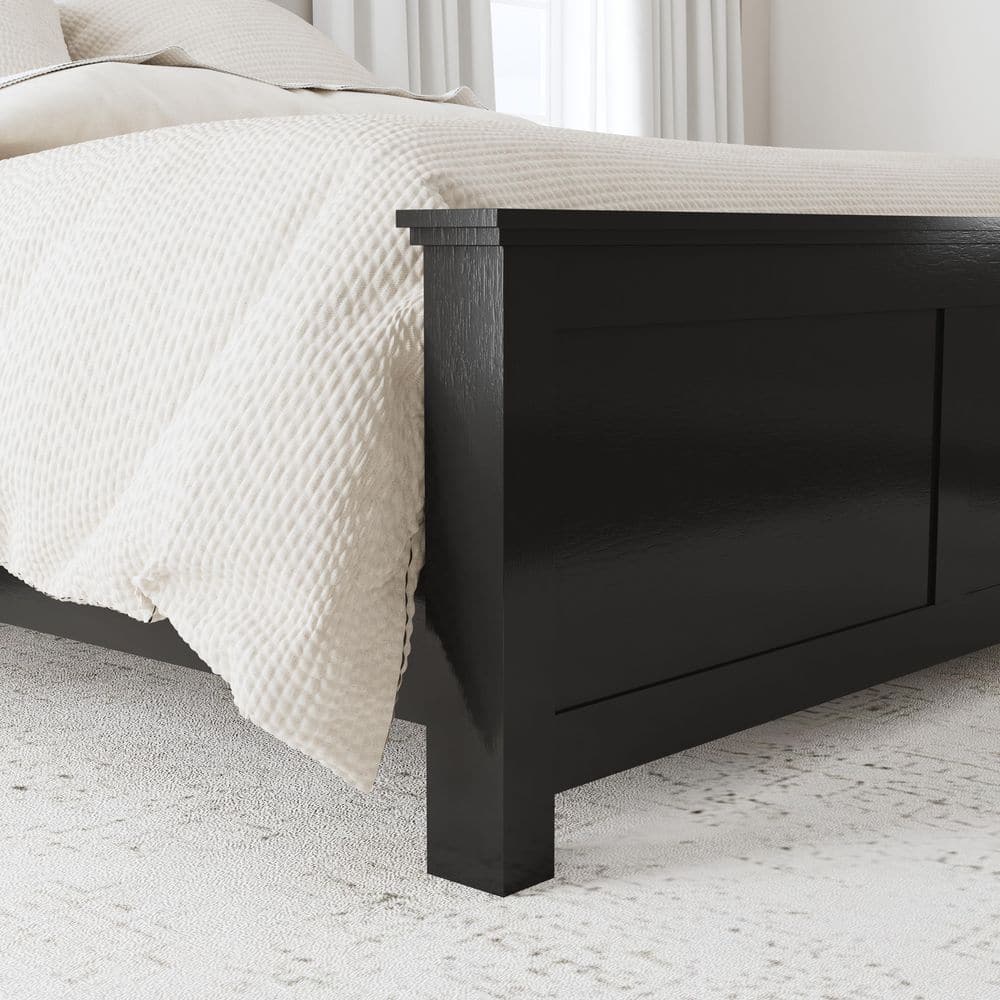 Oak Park Black Queen Wood Frame Upholstered Bed with Slats