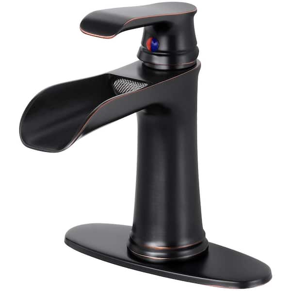 AKLFGN Single Handle Single Hole Waterfall Bathroom Faucet with Deckplate Included in Oil Rubbed Bronze