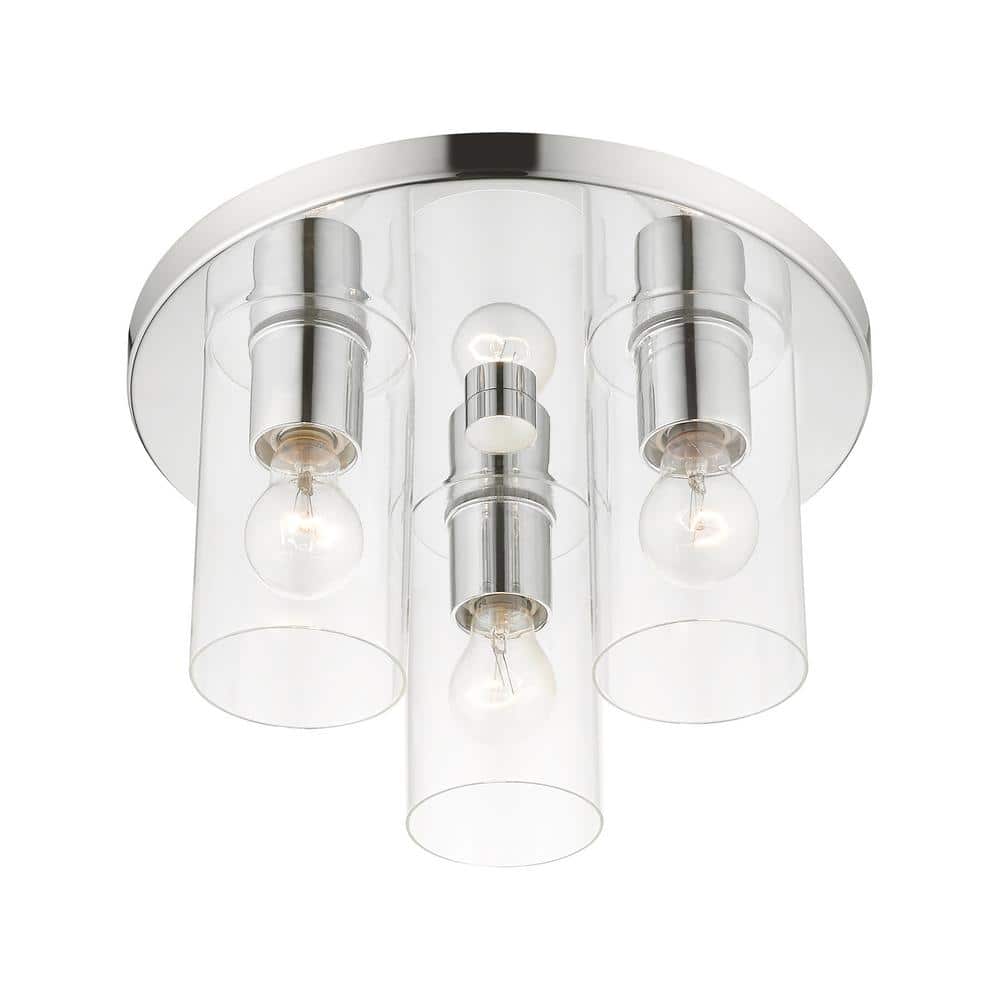 Zurich Polished Chrome 3-Light Flush Mount with Clear Glass