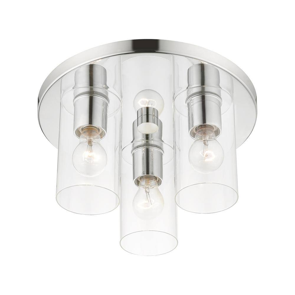 Zurich Polished Chrome 3-Light Flush Mount with Clear Glass