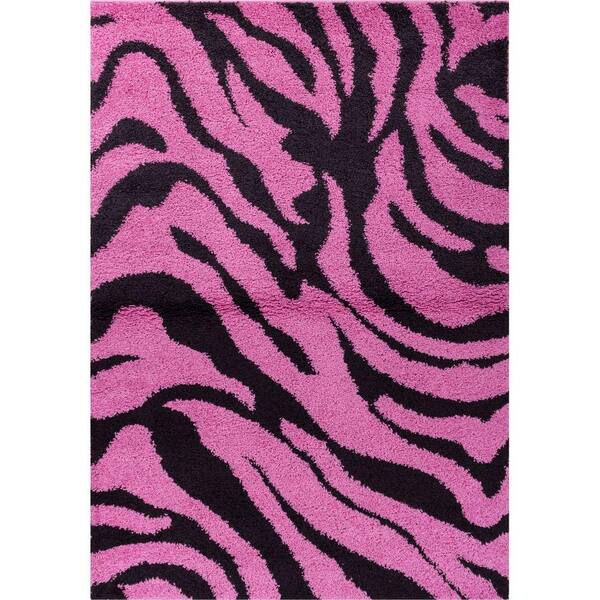 Well Woven Madison Shag Zebra Fuschia 5 ft. x 7 ft. Animal Print Area Rug
