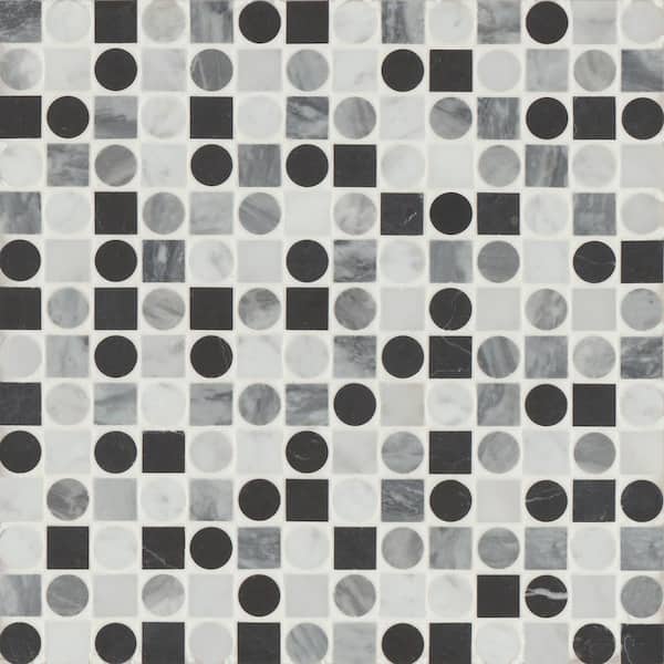 Modni White Carrara / Nero Marquina / Bardiglio Nuvolato 12" x 12" s Honed Marble Mosaic Tile (10.1 sq. ft. /Case)