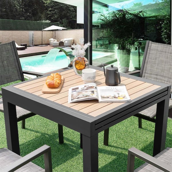 Natural Metal 31.5 in.-63 in. Extendable Outdoor Dining Table Included for Fixation