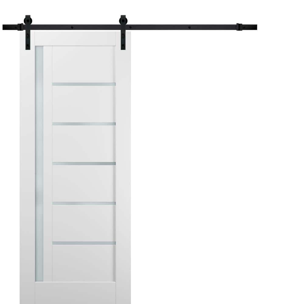 Assembly Required 18 in. x 96 in. Lite Frosted Glass White Finished Pine MDF Sliding Barn Door with Hardware Kit price history on PriceWatchPro
