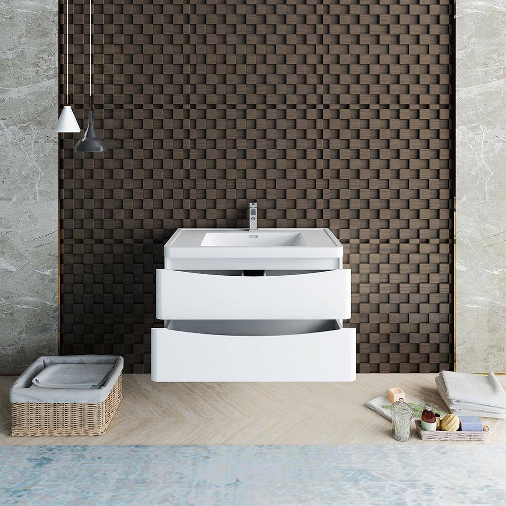 Glossy White 36" Wall Mount Bathroom Vanity with Integrated Sink