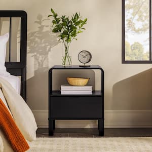 Black 1-Drawer Solid Wood Modern Rounded 19 in. W Nightstand