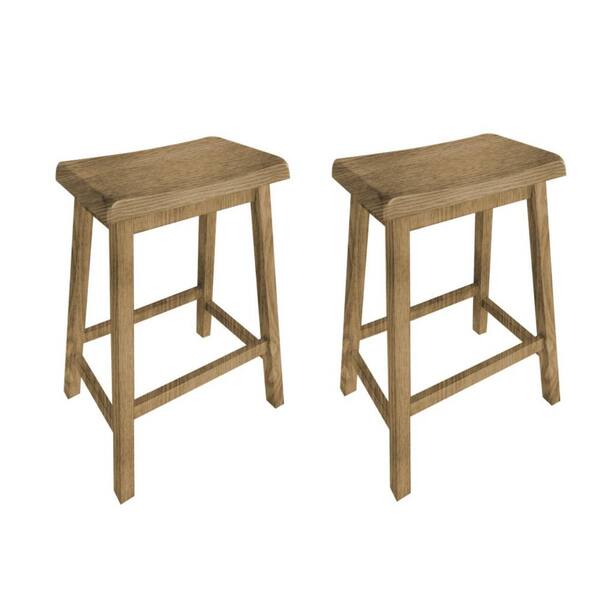 24in. Natural Solid Wood Backless Saddle Counter Stool Bar Stool Set of 2