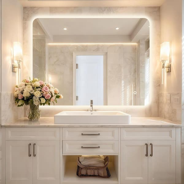 Soft Backlit LuxHomez 30 in. W x 40 in. H Rectangular Frameless LED Backlit Light ...
