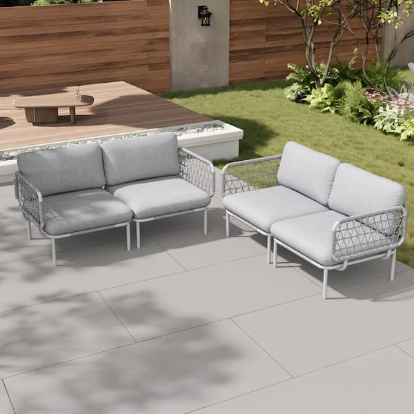 Aluminum Patio Conversation Sectional Seating Set in Light Gray with Thick Cushions (Set of 4)