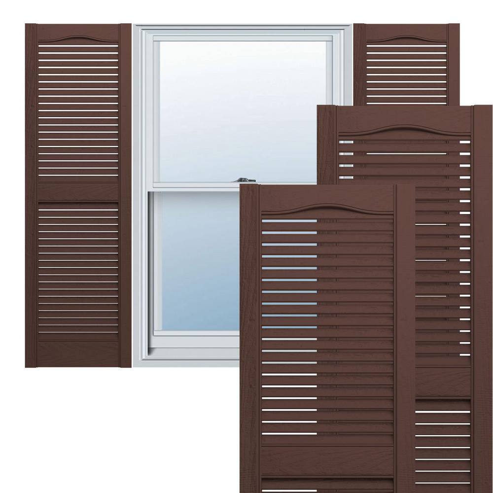 15 in. Vinyl Louvered Shutters in Federal Brown - Set of 2 (14.5 in. W x 1 in. D x 63.6875 in. H (7.14 lbs.))