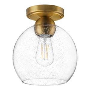 Jill 9.5 in. 1-Light Gold Flush Mount with Clear Seeded Glass Shade