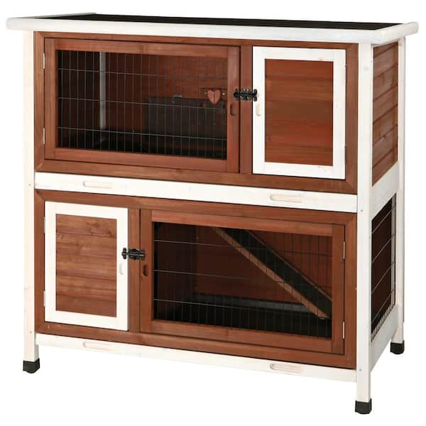 TRIXIE 3.75 ft. x 2 ft. x 3.5 ft. Medium 2-Story Rabbit Hutch in Brown/White