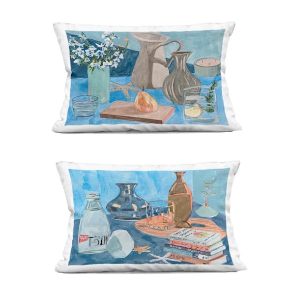 Stupell Industries Coastal Themed Still Lifes Blue Print Polyester 14 in. X 20in. Throw Pillow, Set of 2