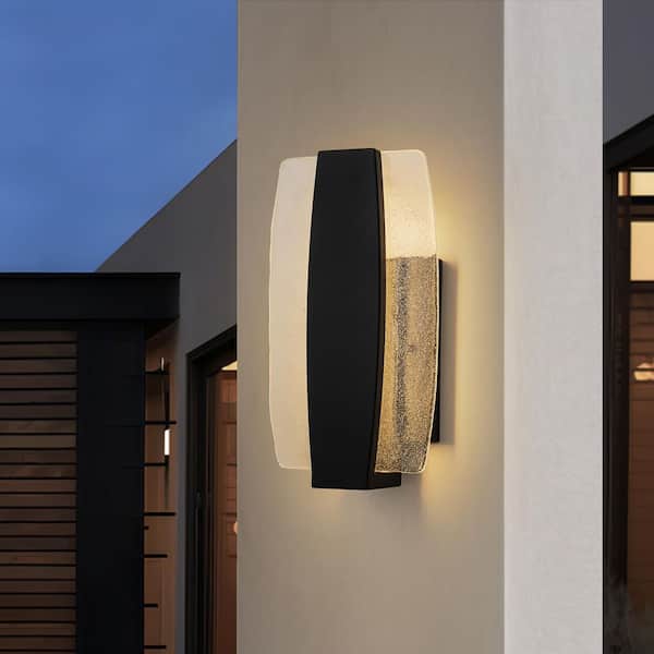 Atlas 1-Light Modern Integrated LED Black Outdoor Lantern Wall Sconce with Bubble Glass 3000K Exterior Light