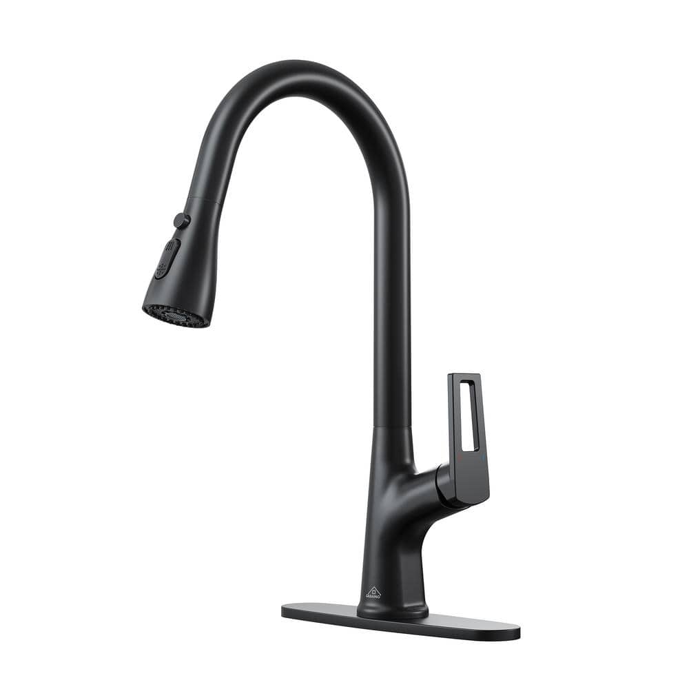 3-Spray Patterns Single Handle Pull Down Sprayer Kitchen Faucet with Deckplate and Water Supply Hoses in Matte Black price history on PriceWatchPro