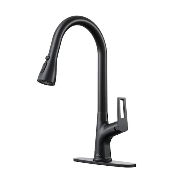 Boyel Living 3-Spray Patterns Single Handle Pull Down Sprayer Kitchen Faucet with Deckplate and Water Supply Hoses in Matte Black