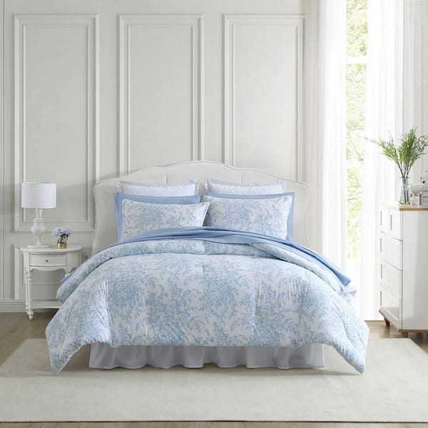 Laura Ashley Bedford 2-Piece Blue Cotton Twin Comforter Set