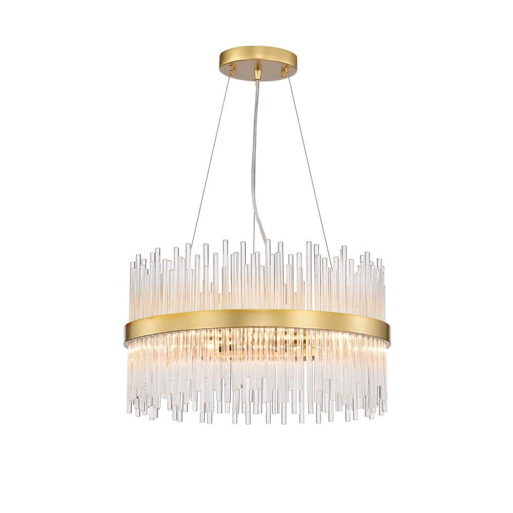 Casandra 18.1" Gold Drum Chandelier with Clear Crystal Bars