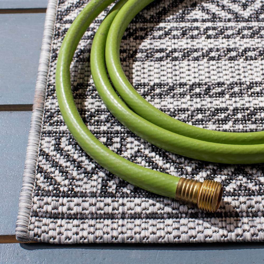 Black and Grey Synthetic Flat Woven Indoor/Outdoor Rug