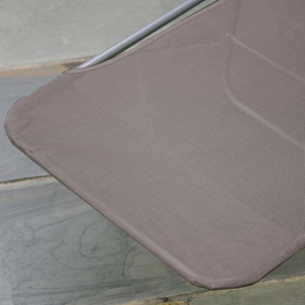 Brown Metal Foldable Outdoor Chaise Lounge with Mesh Fabric