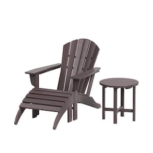 Vesta Dark Brown 3-Piece Plastic Outdoor Adirondack Chair with Ottoman and Table Set