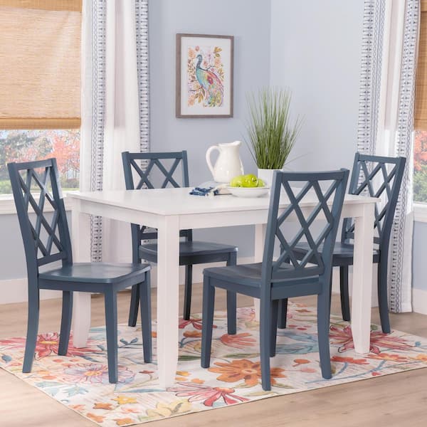 Linon Home Decor Mori 5-Piece Rectangle White and Graphite Gray Wood Top Dining Room Set Seats 4