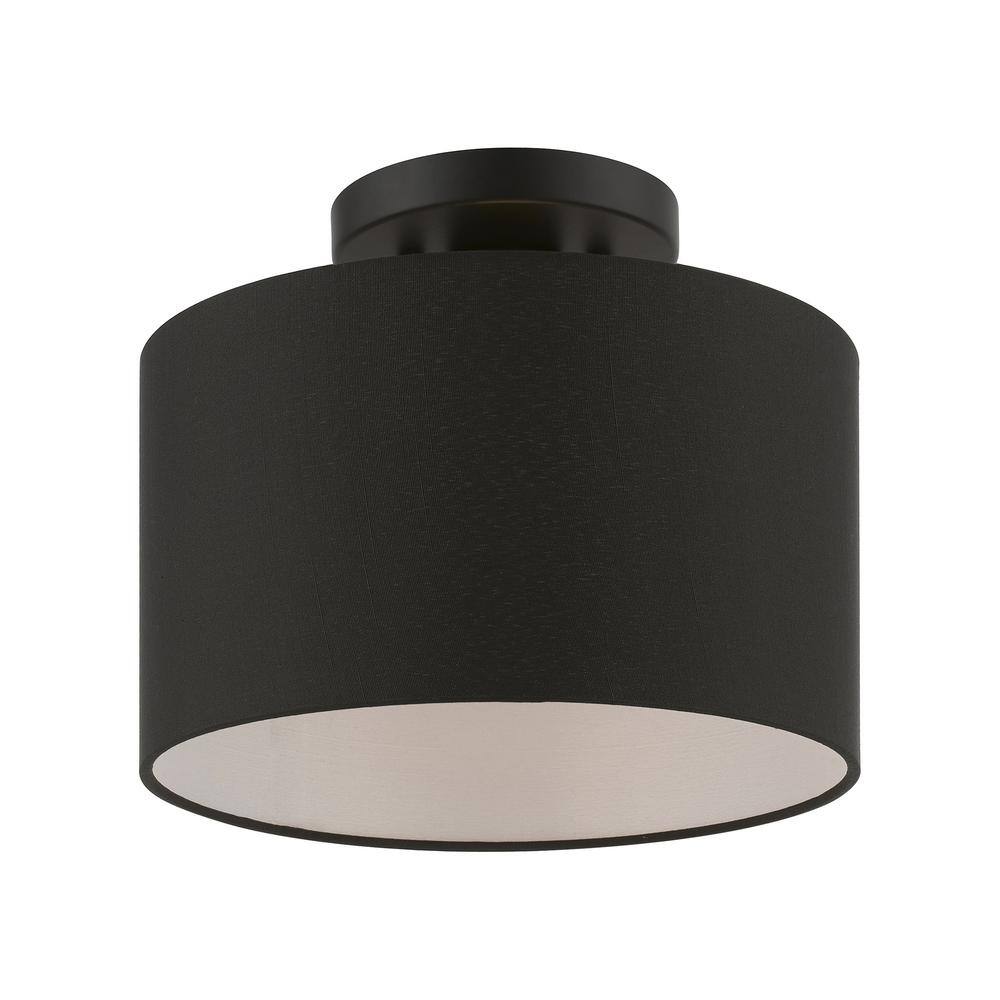 Bainbridge Black Fabric Shade Semi-Flush Drum Light